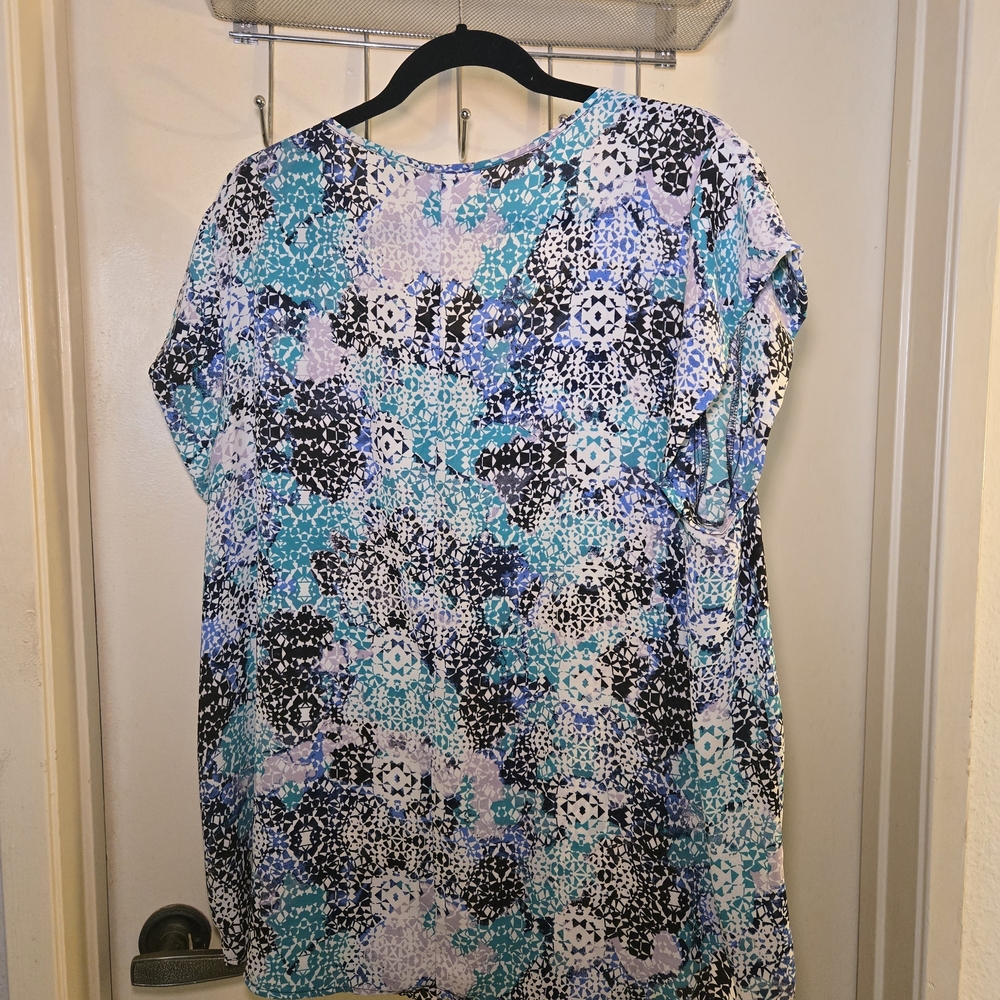 Pure‎ Energy Blue and Black Floral Blouse Size 3X